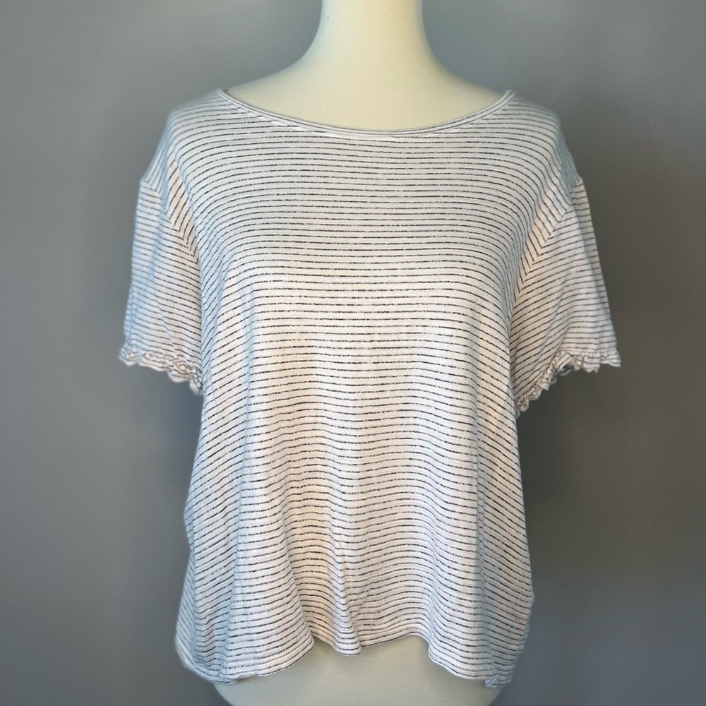 Striped tee with ruffle sleeve